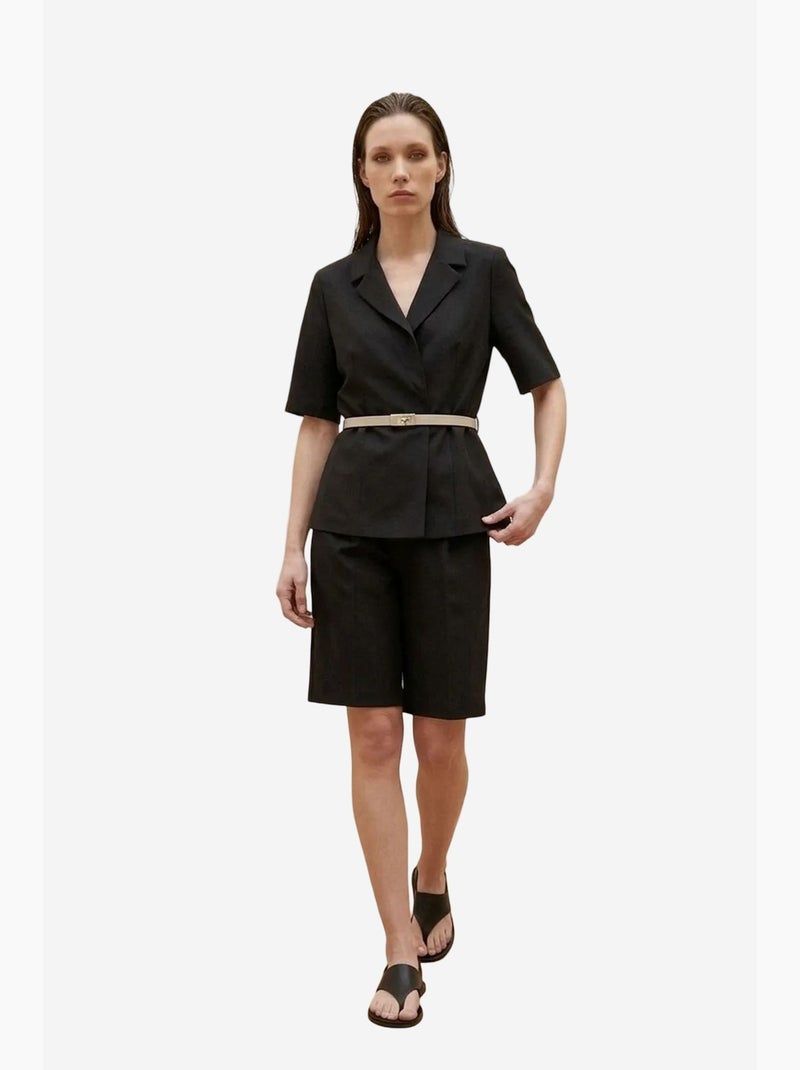 Conjunto de casaco curto e calças de perna larga com cinto my fashion Preto - Kiabi