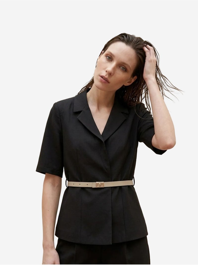 Conjunto de casaco curto e calças de perna larga com cinto my fashion Preto - Kiabi