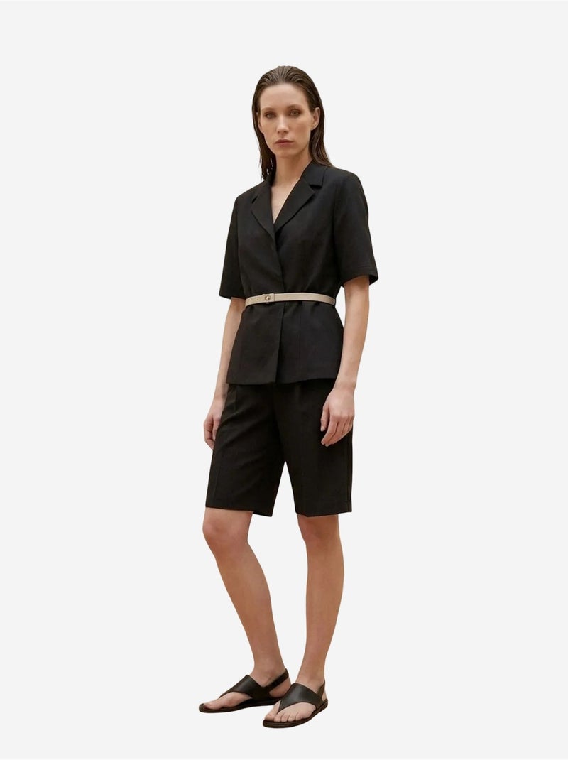 Conjunto de casaco curto e calças de perna larga com cinto my fashion Preto - Kiabi