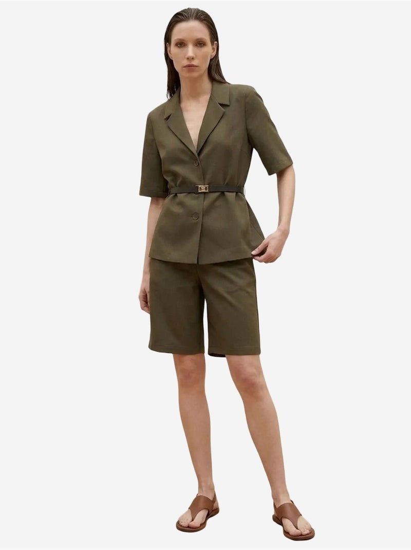 Conjunto de casaco curto e calças de perna larga com cinto my fashion Verde cáqui - Kiabi