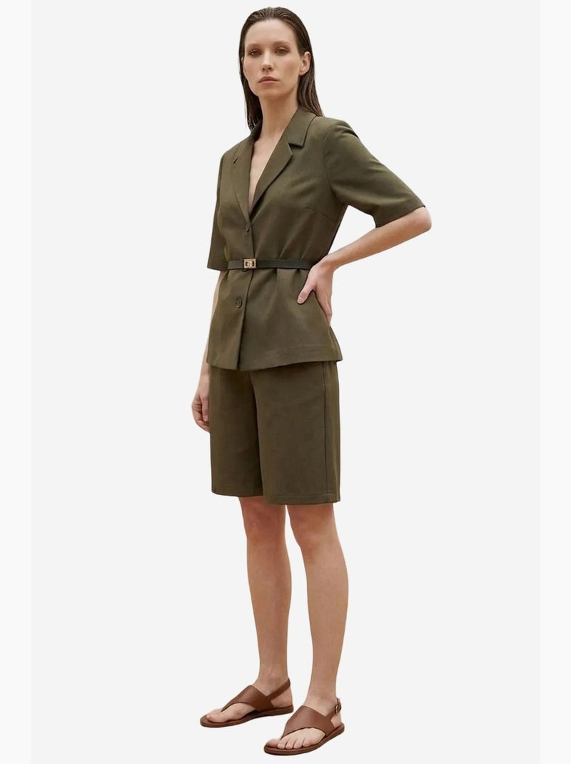 Conjunto de casaco curto e calças de perna larga com cinto my fashion Verde cáqui - Kiabi