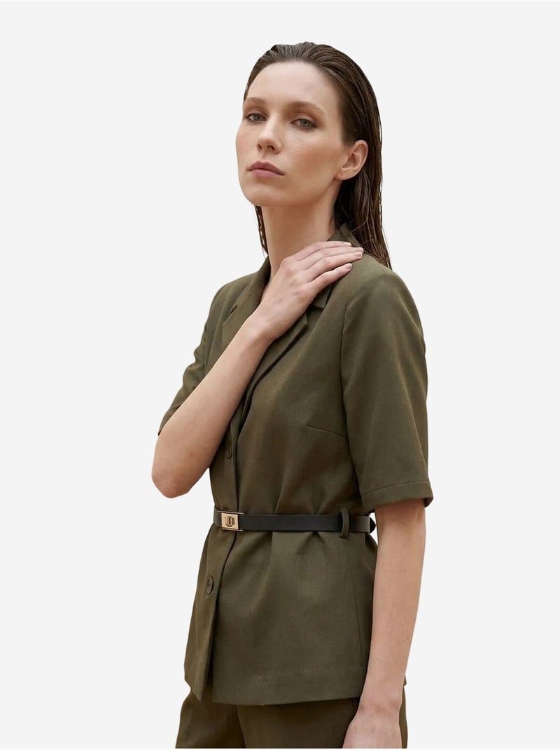 Conjunto de casaco curto e calças de perna larga com cinto my fashion Verde cáqui - Kiabi