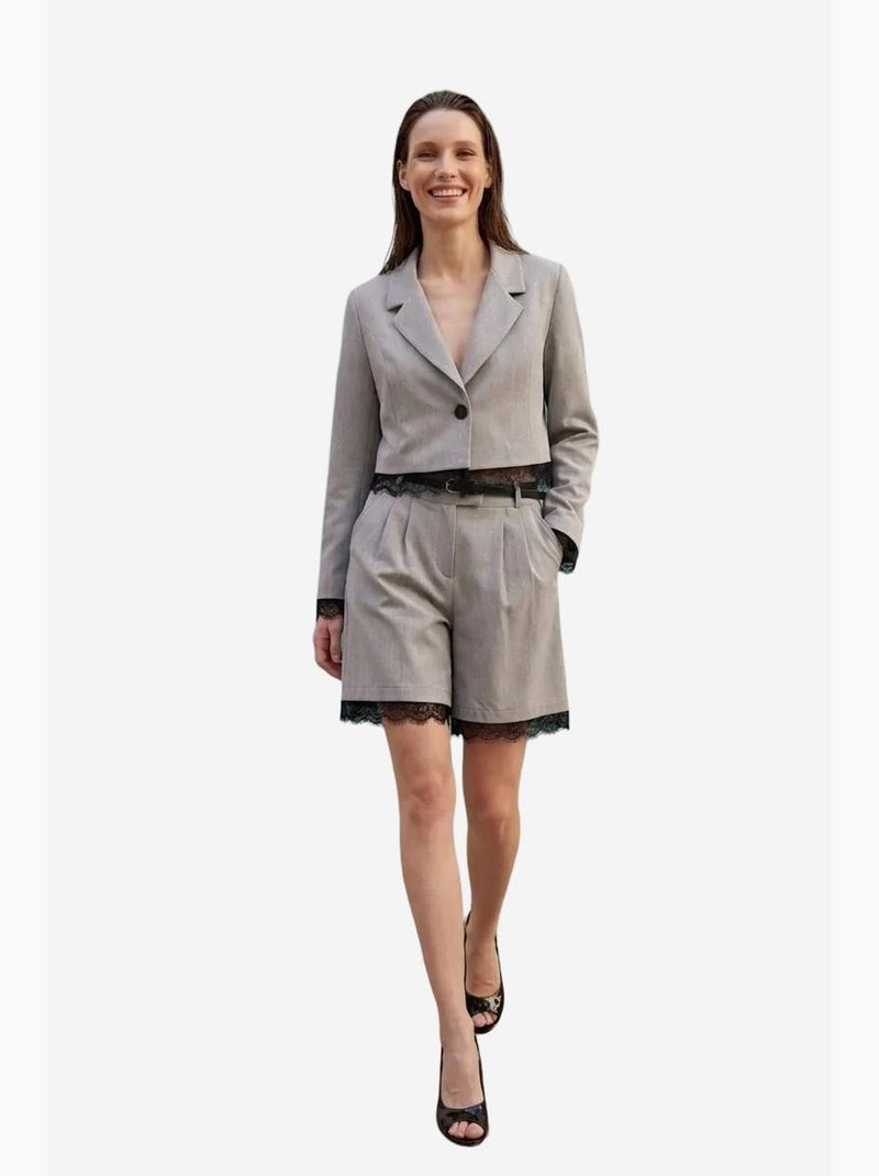 Conjunto de casaco curto e calças de perna larga my fashion Cinza claro - Kiabi