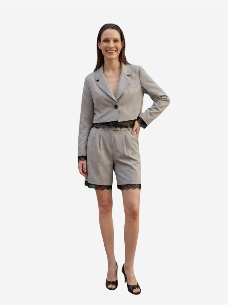 Conjunto de casaco curto e calças de perna larga my fashion Cinza claro - Kiabi