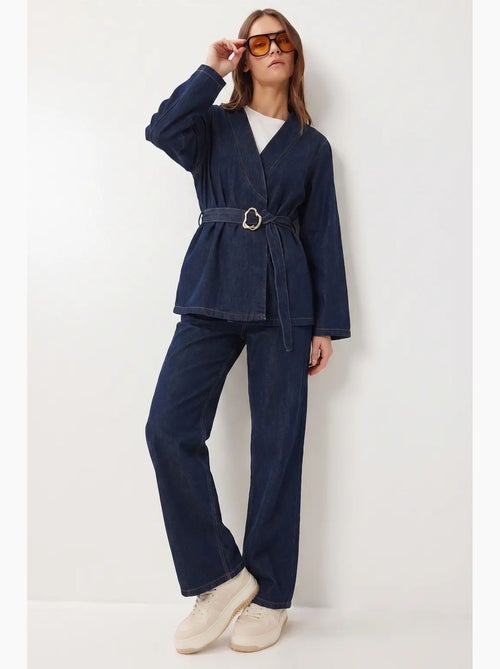 Conjunto de casaco em gabardine de algodão e calças de perna larga istanbul - Kiabi Conjunto de casaco em gabardine de algodão e calças de perna larga istanbul - Kiabi