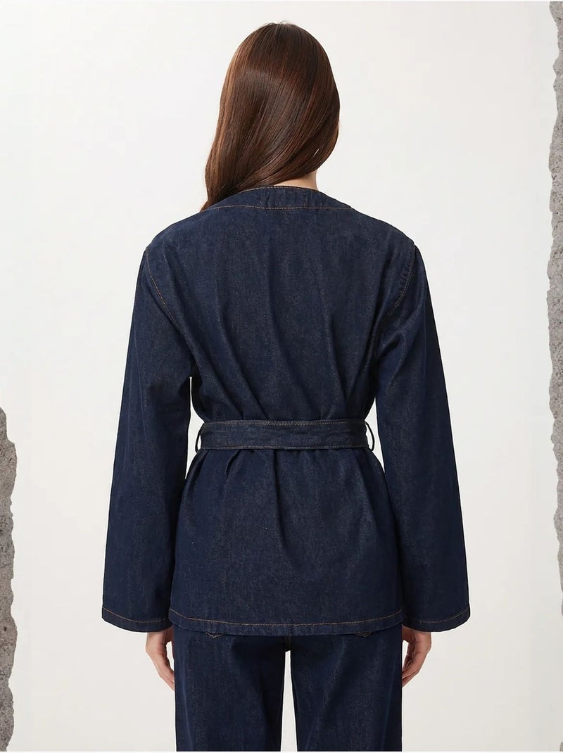 Conjunto de casaco em gabardine de algodão e calças de perna larga istanbul Azul-marinho - Kiabi