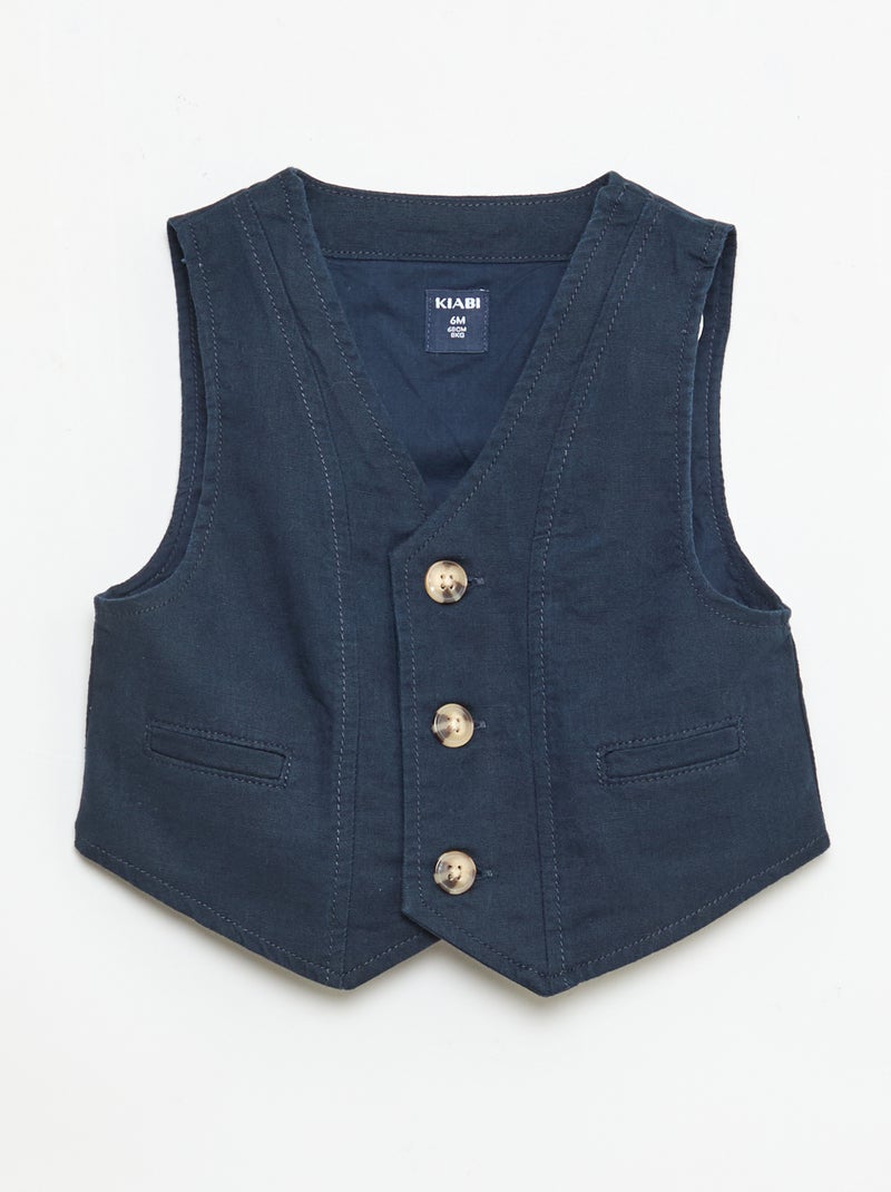 Conjunto de cerimónia 4 peças em algodão e linho Azul - Kiabi