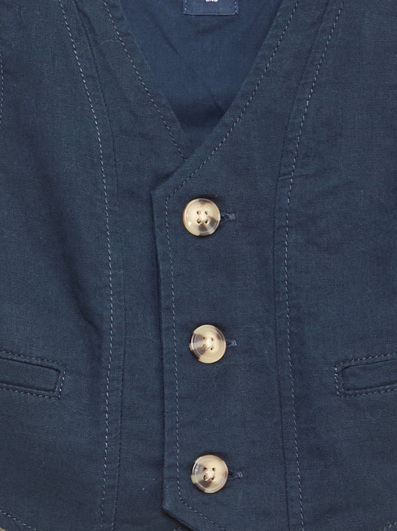 Conjunto de cerimónia 4 peças em algodão e linho Azul - Kiabi