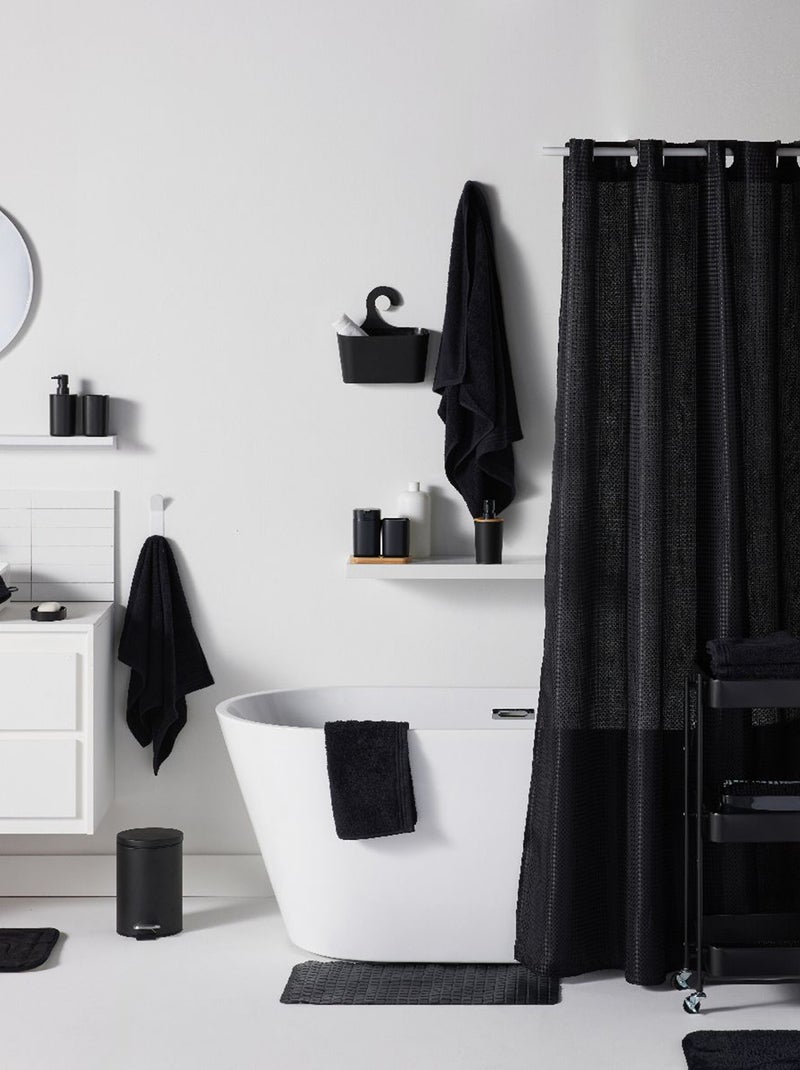 Conjunto de cesto + cortina + tapete de duche Preto - Kiabi