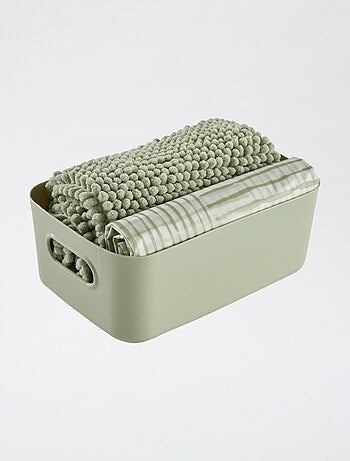 Conjunto de cesto + cortina + tapete de duche