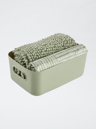 Conjunto de cesto + cortina + tapete de duche