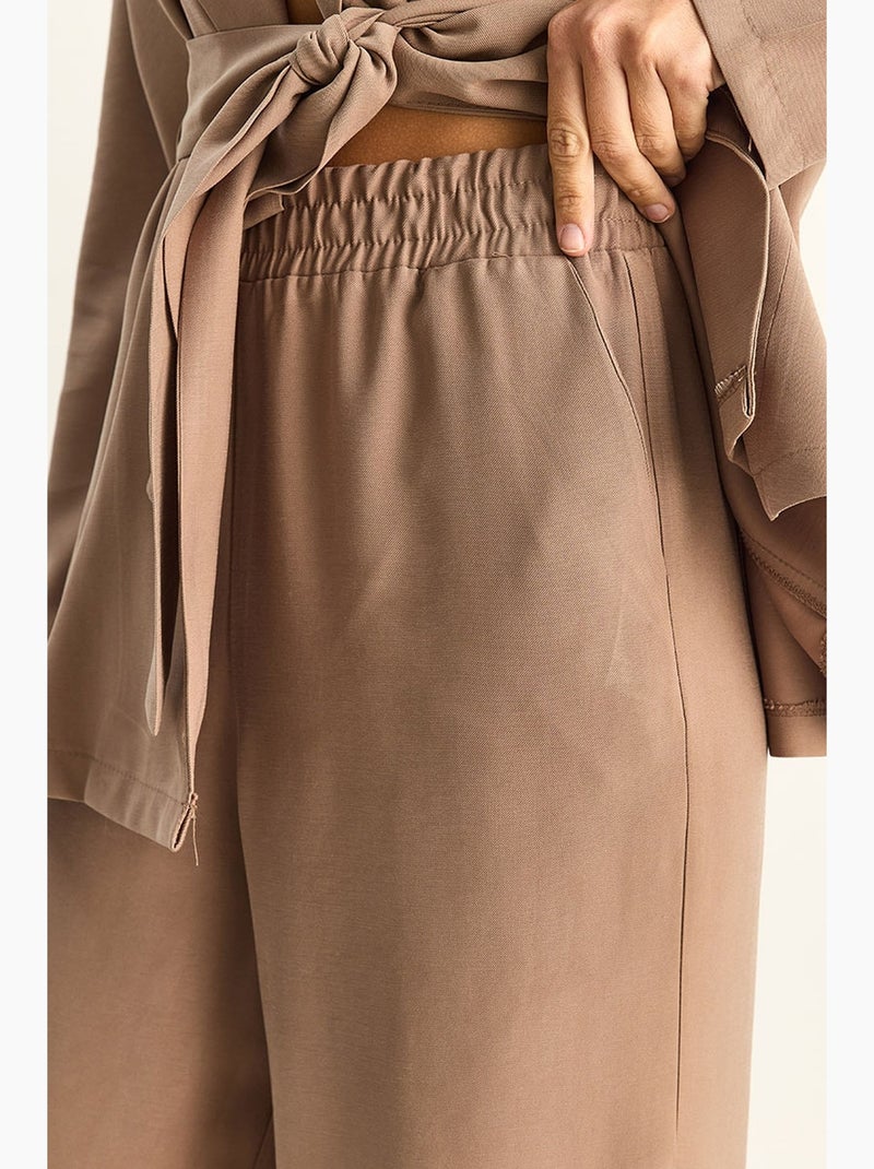 Conjunto de cintura subida com detalhe de laço e gola xaile lucci Castanho-chocolate - Kiabi