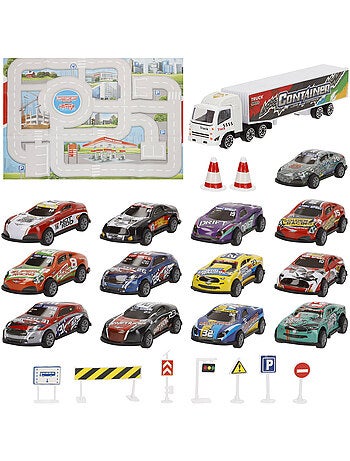Conjunto de circuito urbano com veículos de fricção 1:87 e sinais de trânsito speed & go