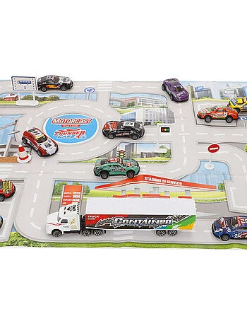 Conjunto de circuito urbano com veículos de fricção 1:87 e sinais de trânsito speed & go
