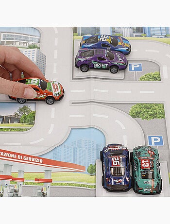 Conjunto de circuito urbano com veículos de fricção 1:87 e sinais de trânsito speed & go