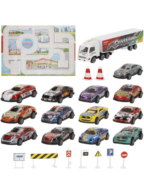 Conjunto de circuito urbano com veículos de fricção 1:87 e sinais de trânsito speed & go - Kiabi