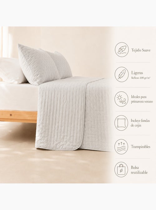 Conjunto de colcha lisa acolchoada com capa de almofada. - Kiabi