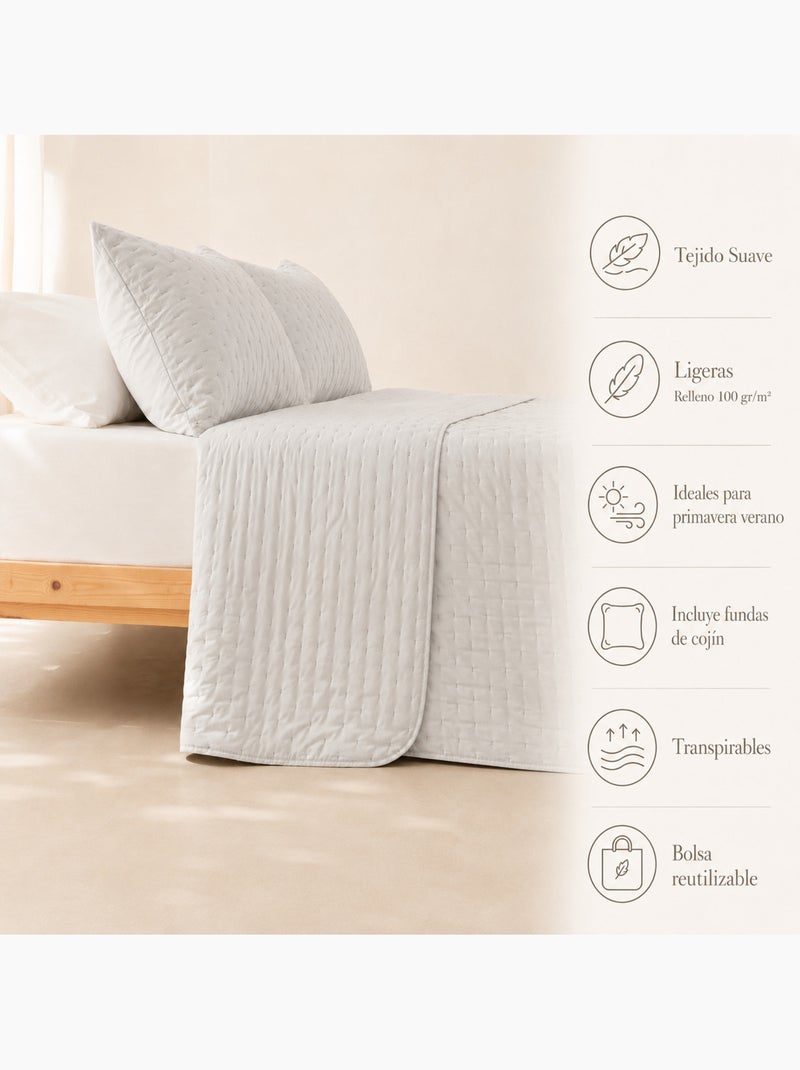 Conjunto de colcha lisa acolchoada com capa de almofada. Cinza claro - Kiabi