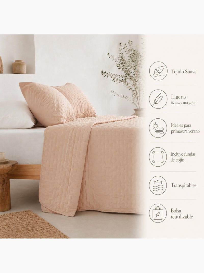 Conjunto de colcha lisa acolchoada com capa de almofada. Toupe - Kiabi
