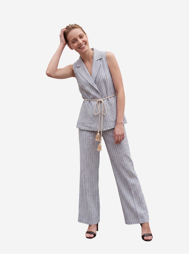 Conjunto de colete às riscas com gola xale e calças de perna larga my fashion Azul-céu - Kiabi