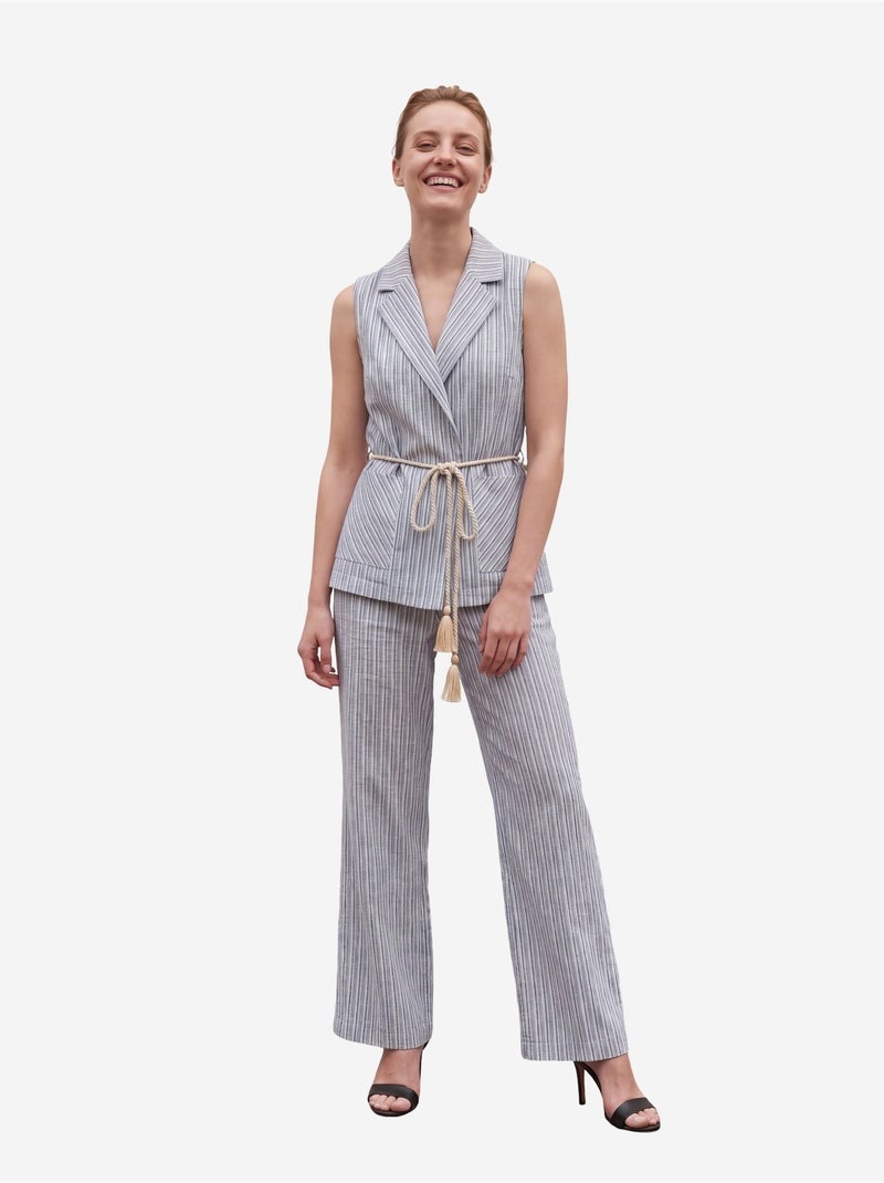 Conjunto de colete às riscas com gola xale e calças de perna larga my fashion Azul-céu - Kiabi