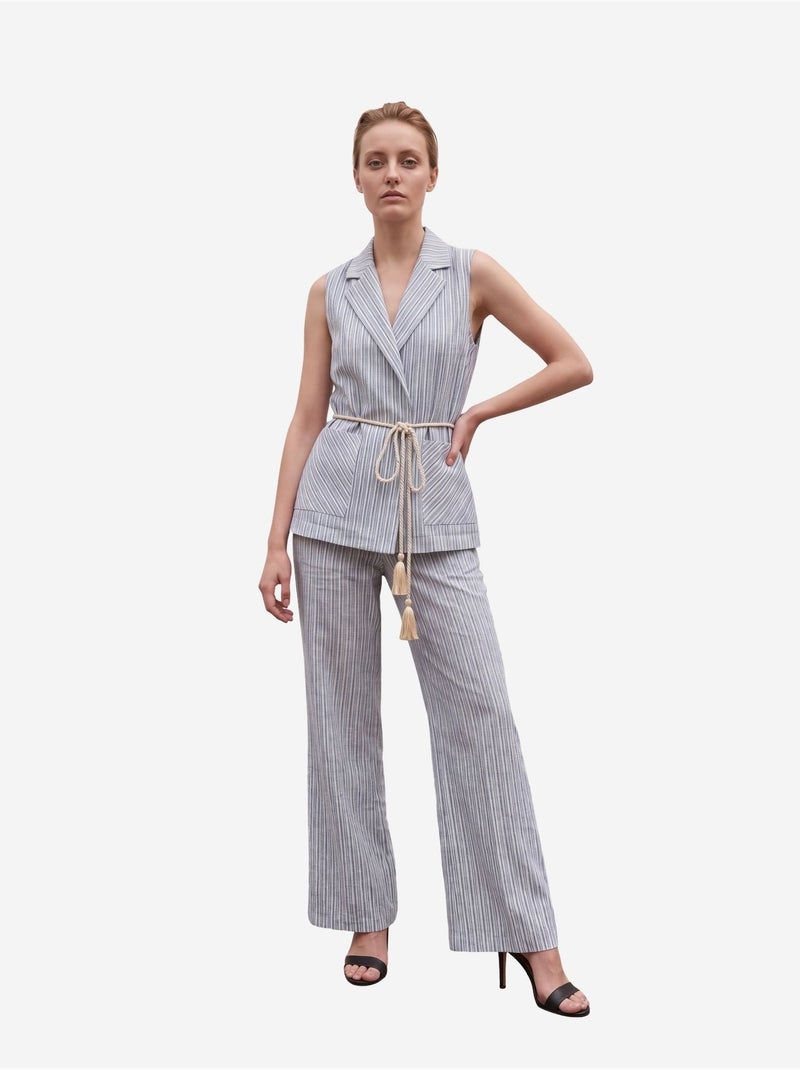 Conjunto de colete às riscas com gola xale e calças de perna larga my fashion Azul-céu - Kiabi