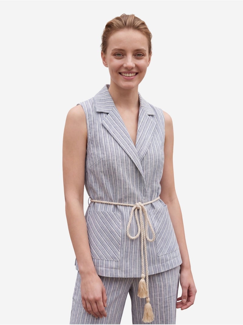 Conjunto de colete às riscas com gola xale e calças de perna larga my fashion Azul-céu - Kiabi