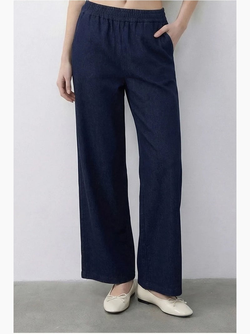 Conjunto de colete com decote em v com cinto e calças de perna larga lucci Azul-marinho - Kiabi