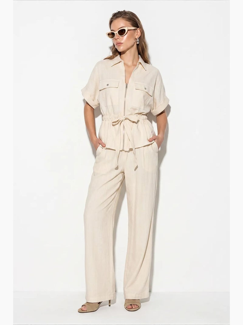 Conjunto de colete e calça pantalona lucci Creme - Kiabi