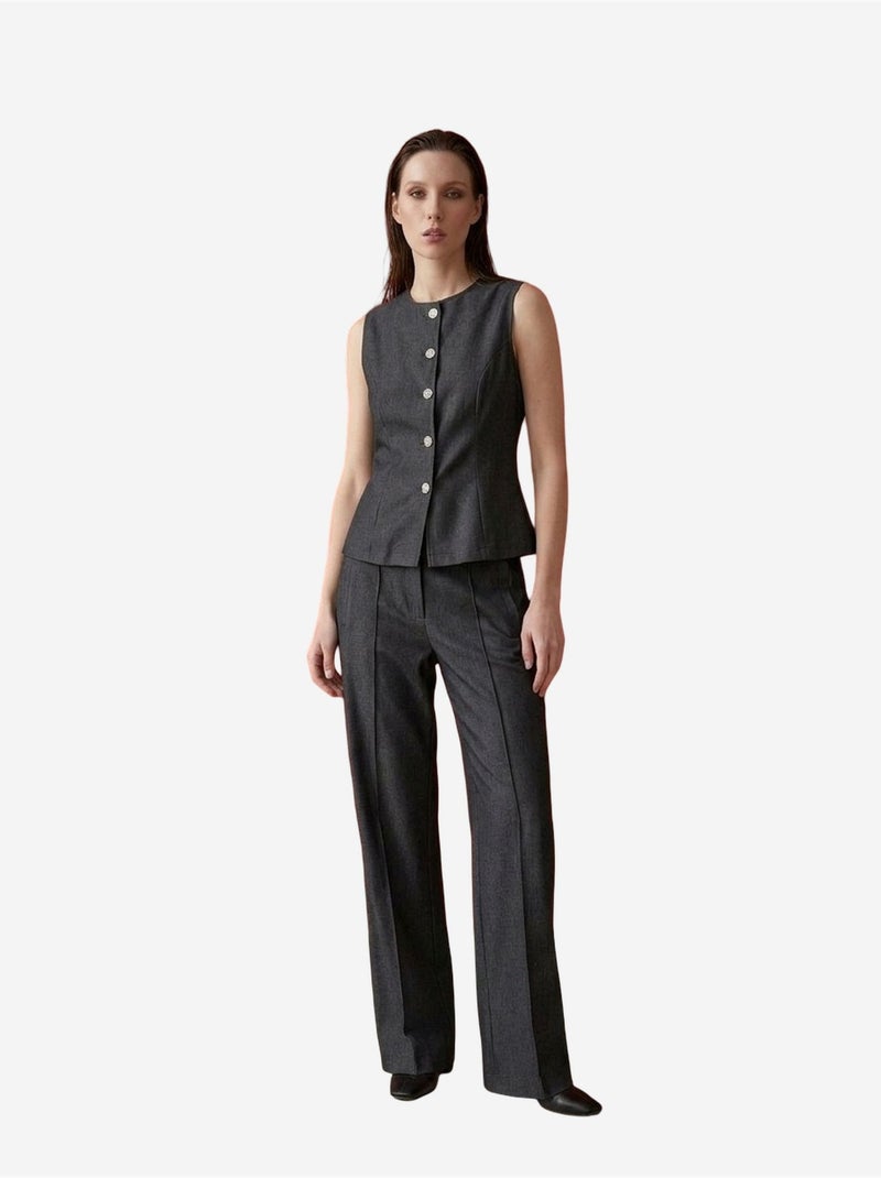 Conjunto de colete e calças de perna larga de popelina de algodão my fashion Cinza escuro - Kiabi