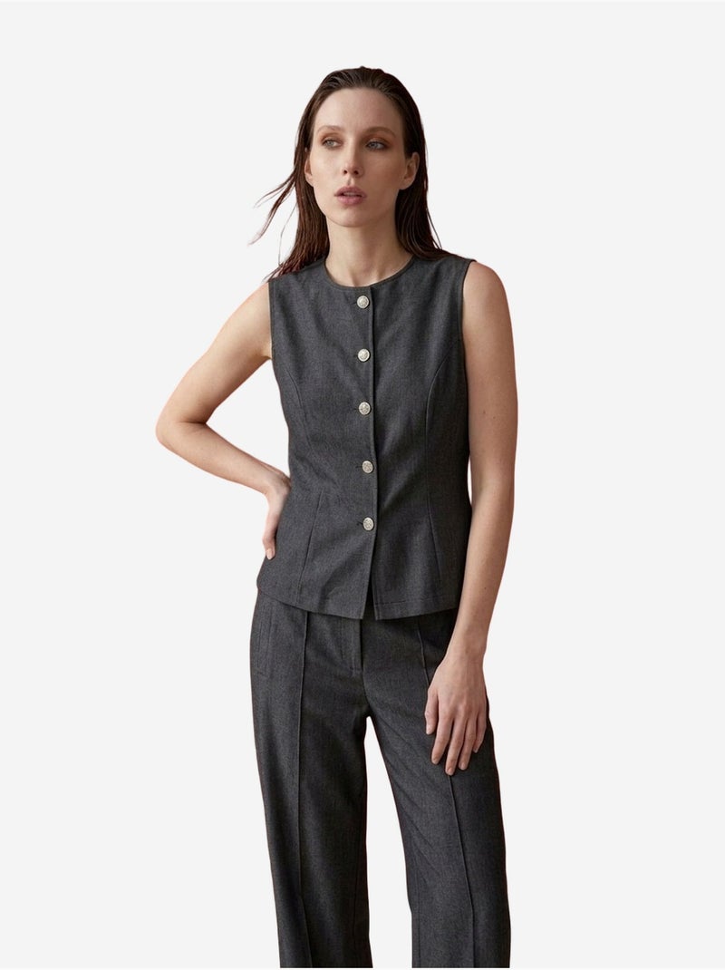 Conjunto de colete e calças de perna larga de popelina de algodão my fashion Cinza escuro - Kiabi