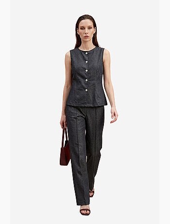 Conjunto de colete e calças de perna larga de popelina de algodão my fashion