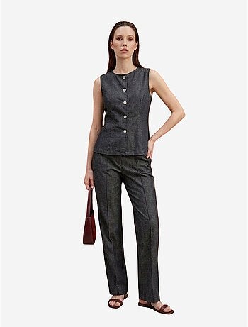 Conjunto de colete e calças de perna larga de popelina de algodão my fashion