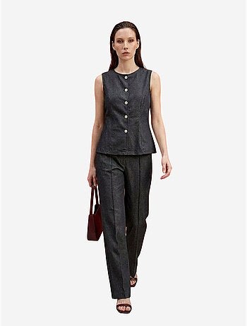 Conjunto de colete e calças de perna larga de popelina de algodão my fashion