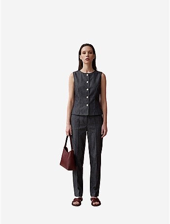 Conjunto de colete e calças de perna larga de popelina de algodão my fashion