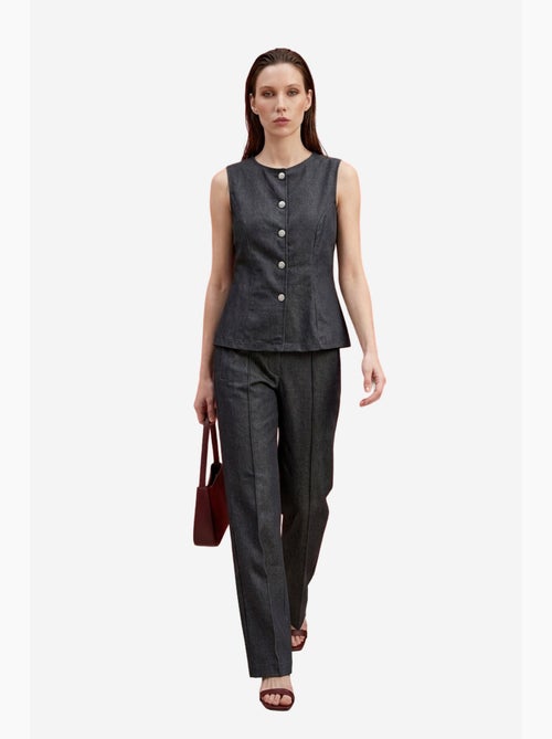 Conjunto de colete e calças de perna larga de popelina de algodão my fashion - Kiabi Conjunto de colete e calças de perna larga de popelina de algodão my fashion - Kiabi