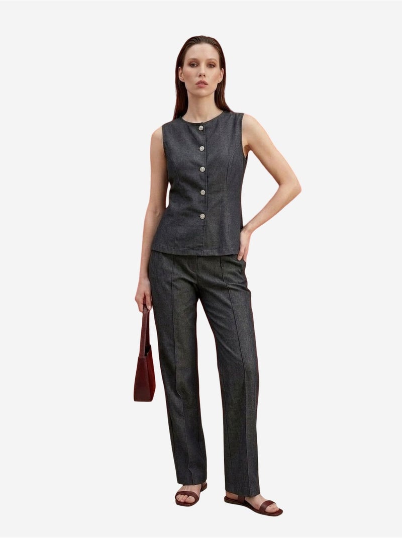 Conjunto de colete e calças de perna larga de popelina de algodão my fashion Cinza - Kiabi