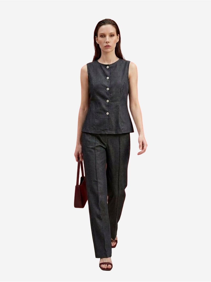 Conjunto de colete e calças de perna larga de popelina de algodão my fashion Cinza - Kiabi