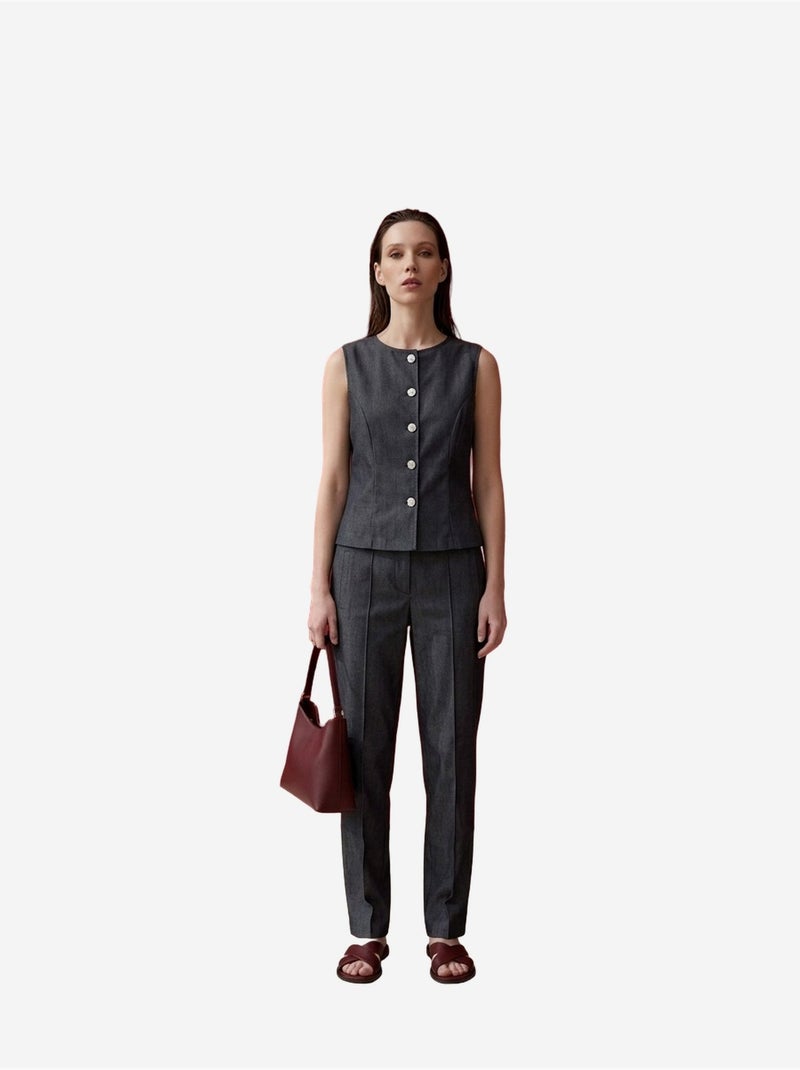 Conjunto de colete e calças de perna larga de popelina de algodão my fashion Cinza - Kiabi