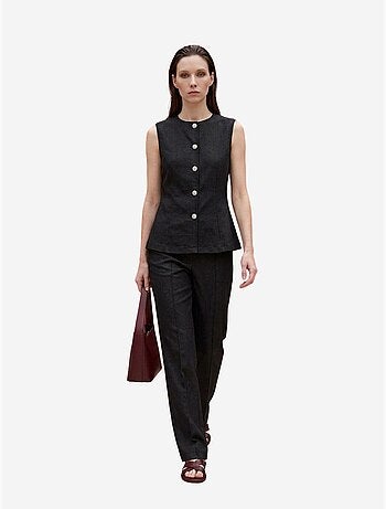 Conjunto de colete e calças de perna larga de popelina de algodão my fashion
