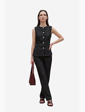Conjunto de colete e calças de perna larga de popelina de algodão my fashion