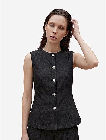 Conjunto de colete e calças de perna larga de popelina de algodão my fashion