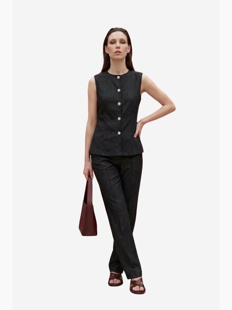 Conjunto de colete e calças de perna larga de popelina de algodão my fashion Cinza-preto - Kiabi