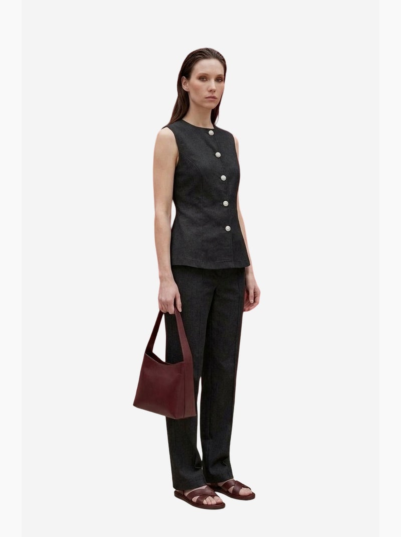Conjunto de colete e calças de perna larga de popelina de algodão my fashion Cinza-preto - Kiabi