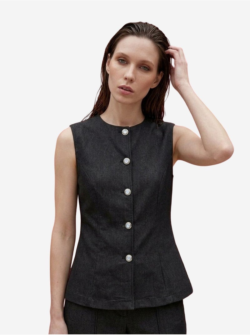 Conjunto de colete e calças de perna larga de popelina de algodão my fashion Cinza-preto - Kiabi