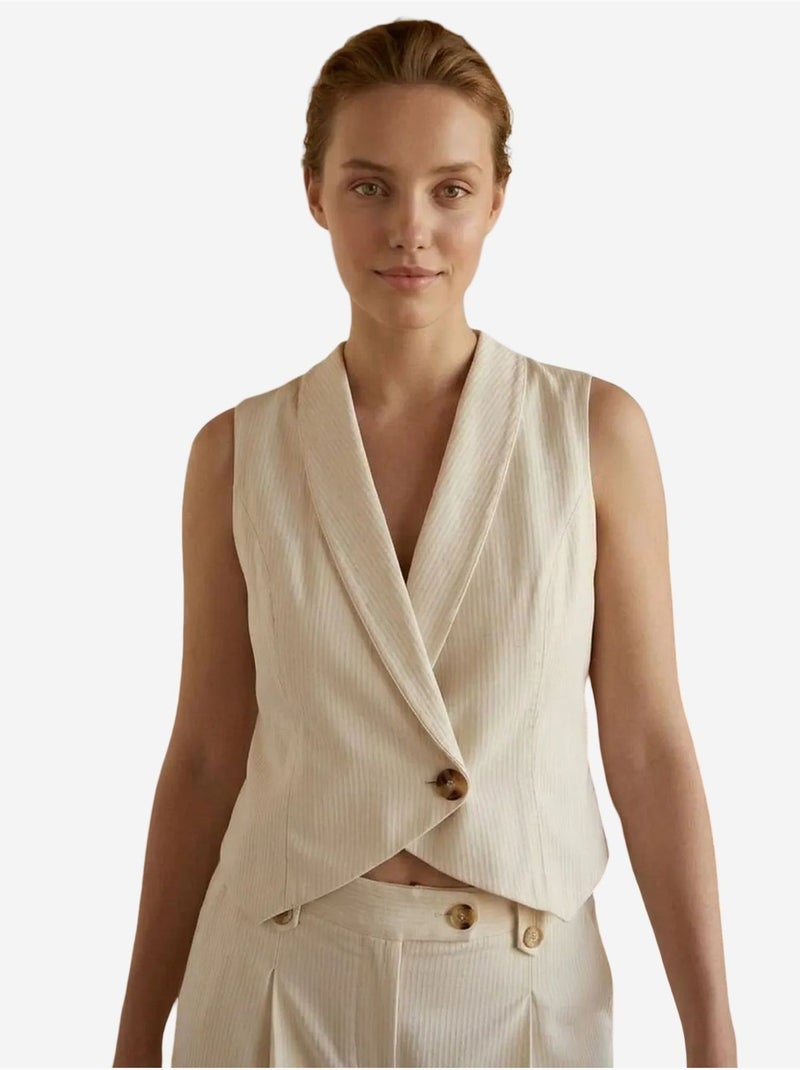 Conjunto de colete sem mangas e calças de perna larga my fashion Creme - Kiabi
