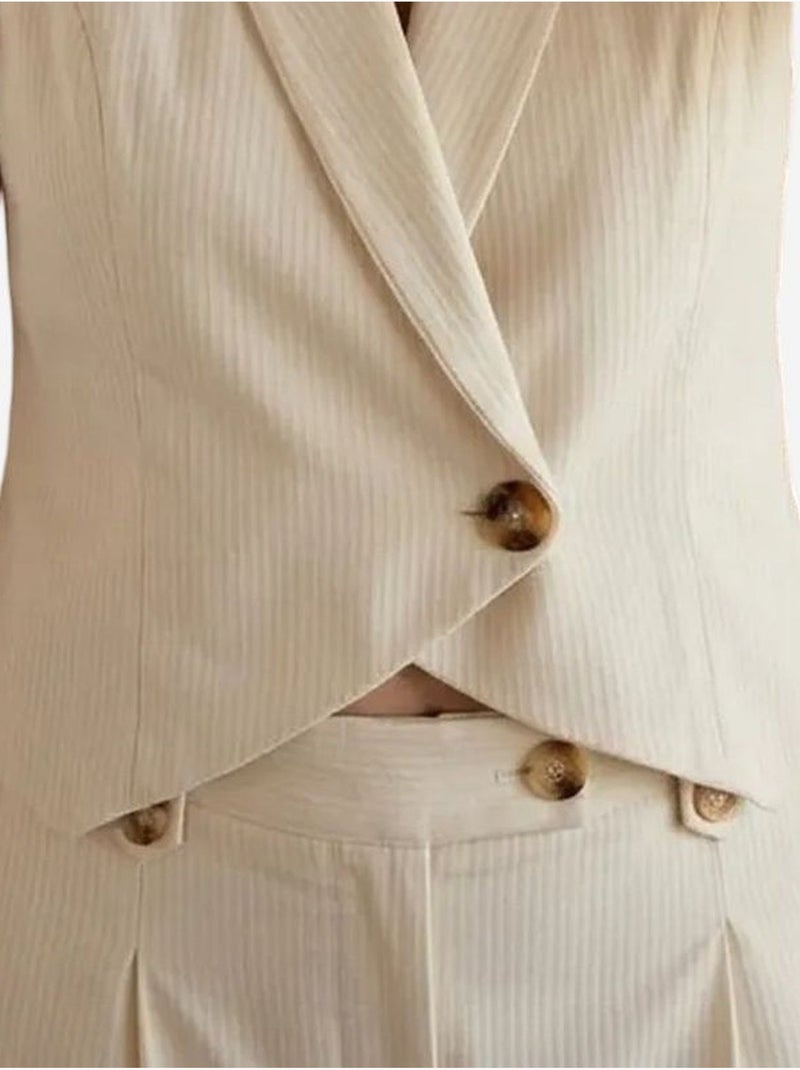 Conjunto de colete sem mangas e calças de perna larga my fashion Creme - Kiabi