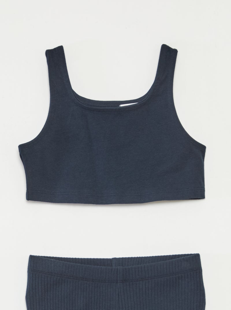 Conjunto de desporto top + calções tipo ciclista canelados - 2 peças Azul - Kiabi
