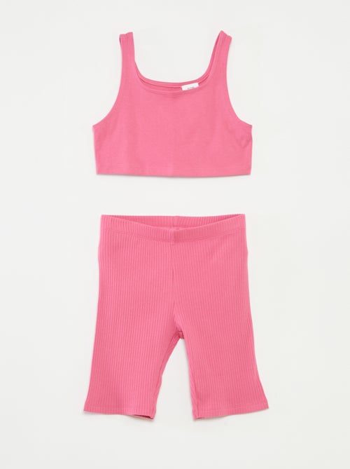 Conjunto de desporto top + calções tipo ciclista canelados - 2 peças - Kiabi