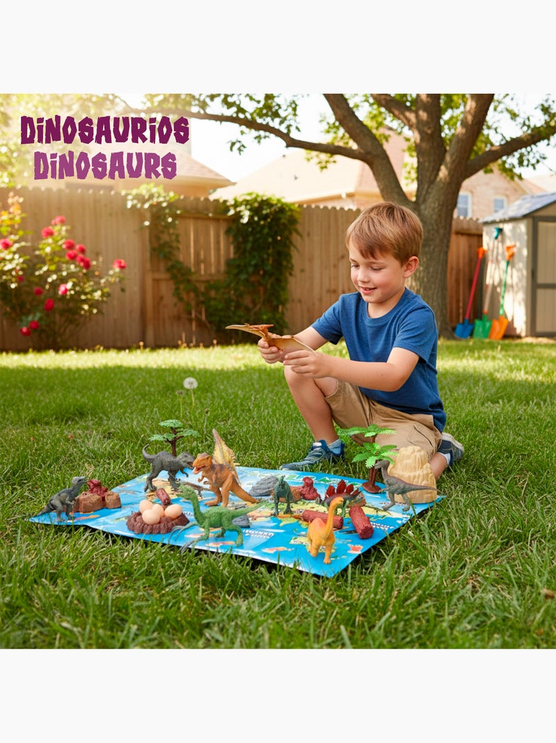 Conjunto de dinossauros com tapete e acessórios, 30 peças animal world N/D - Kiabi
